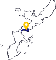 金武町の位置を示した沖縄県を縁取った地図