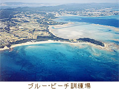 金武ブルー・ビーチ訓練場のある金武岬と周辺の海陸の地域を上空から撮影した空中写真