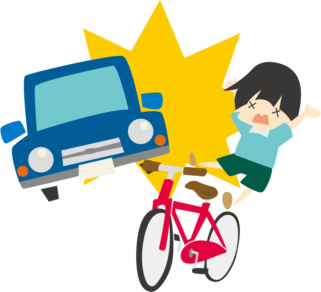 車にぶつかる自転車に乗った男の子のイラスト