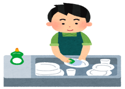 お皿を洗う男の子のイラスト